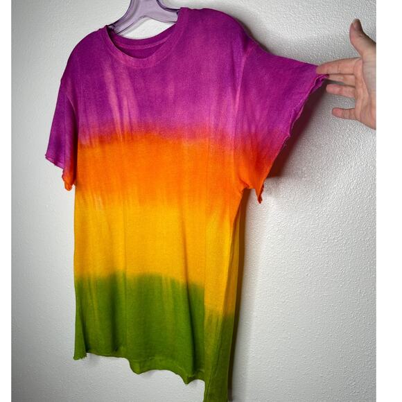 The Elder Statesmen Rainbow Tie Dye Machine Cut Sleeves & Hem Round Neck Sweater - Picture 3 of 11
